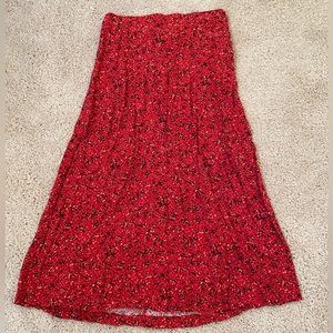 Old Navy Red Floral Midi Skirt, Size S